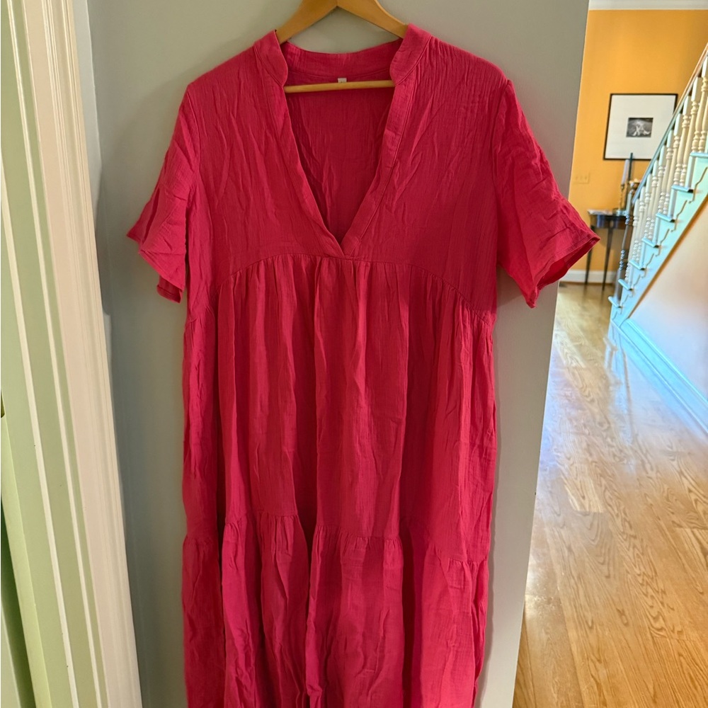 Vibrant Pink V-Neck Dress
